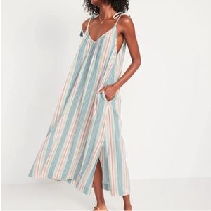 Tie-Shoulder Tasseled Striped All-Day Maxi Swing Dress for Women